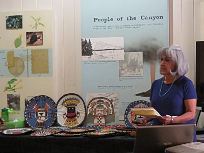 Hopi basket maker Marlyn Fredricks presents at Walnut Canyon about her artwork and culture | NPS Photo