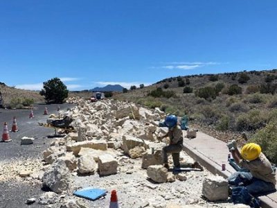 Crew at Work Cutting and Shaping Stone | Photo by Matt Snider, NPS Staff