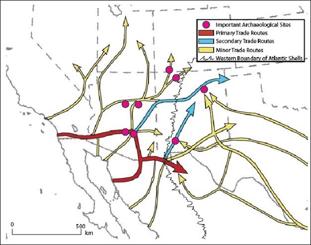 Map of prehistoric trade routes in the Southwest